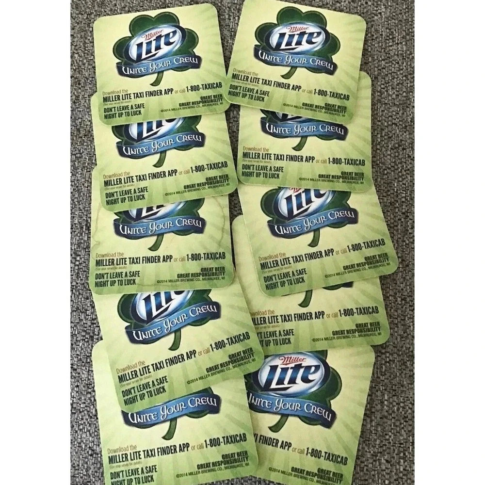 Miller Lite Beer coasters 2014 St Patrick's Day Unite Your Crew Set Of 10